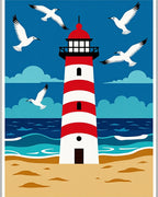 Coastal Lighthouse with Flying Seagulls Rug