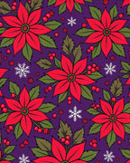 Vibrant Red Poinsettia Snowflakes Purple Rug