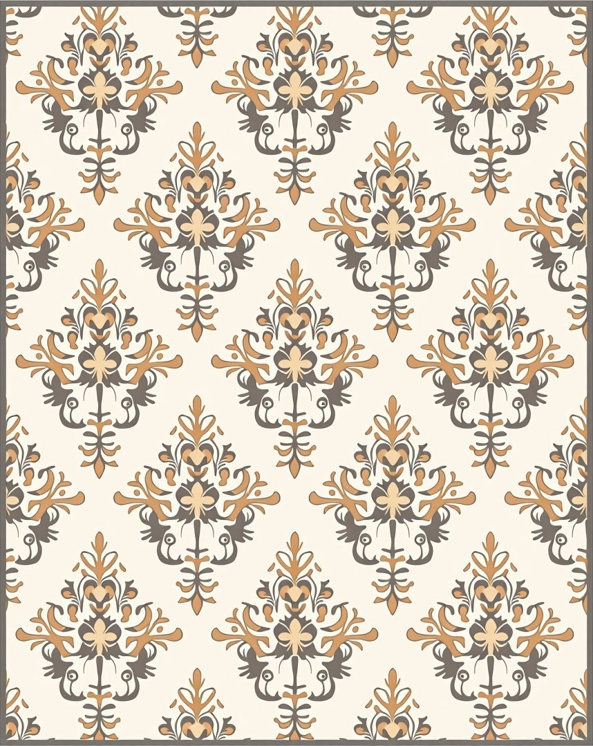 Brown and Gold Floral Damask Rug