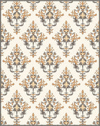 Brown and Gold Floral Damask Rug