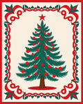 Festive Green Christmas Tree Red Border Rug