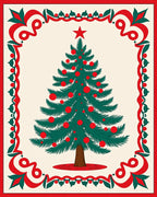 Festive Green Christmas Tree Red Border Rug