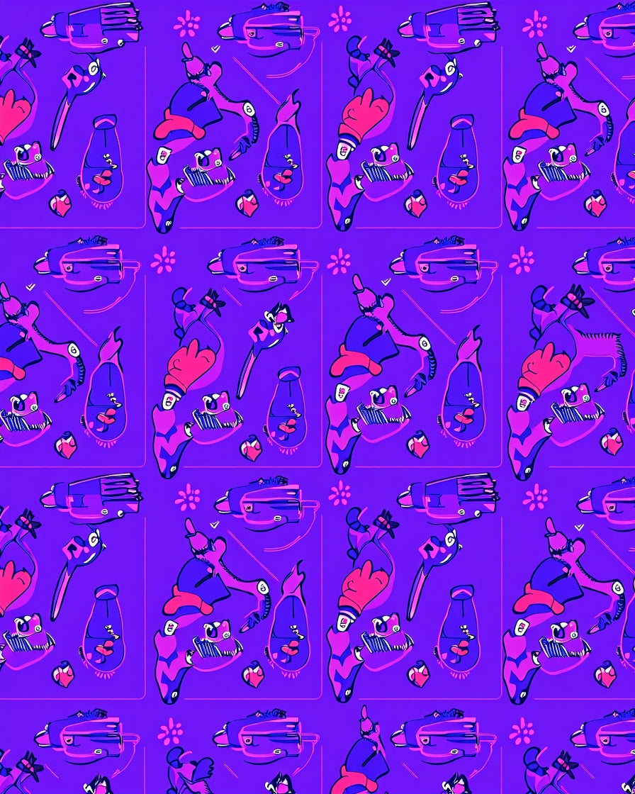 Vivid Purple Pink Cartoon Figures Rug