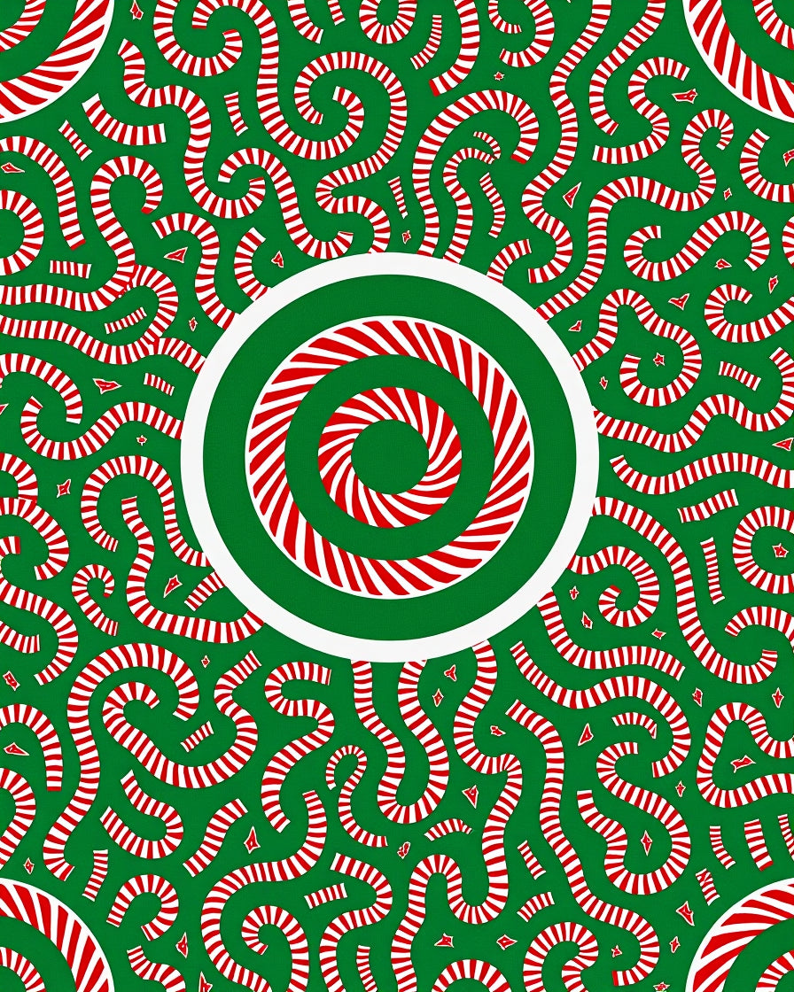 Green Red Swirled Candy Cane Medallion Rug
