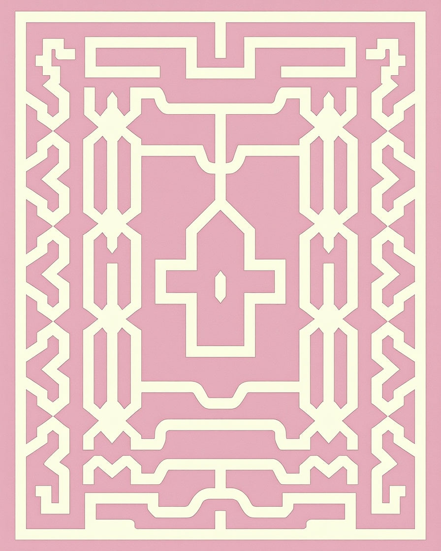 Soft Pink Geometric Lattice Medallion Rug