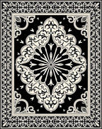 Black Cream Ornate Mandala Border Rug