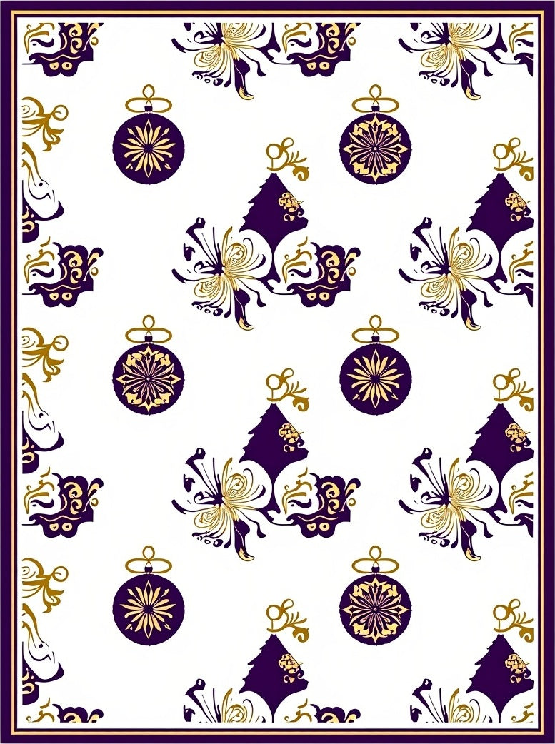Elegant Purple Gold Ornament Tree Garland Rug
