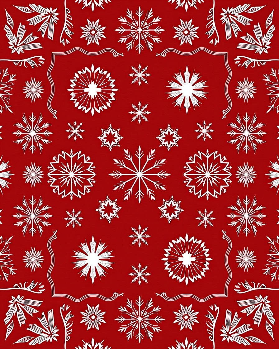 Crimson White Snowflake Cluster Art Rug