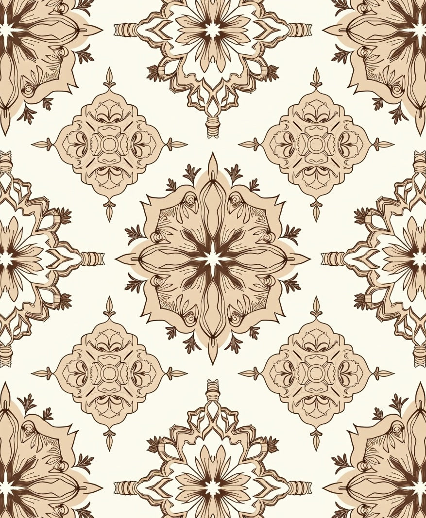 Brown Floral Medallion Repeating Pattern Rug