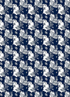 Deep Blue White Whimsical Floral Creatures Rug
