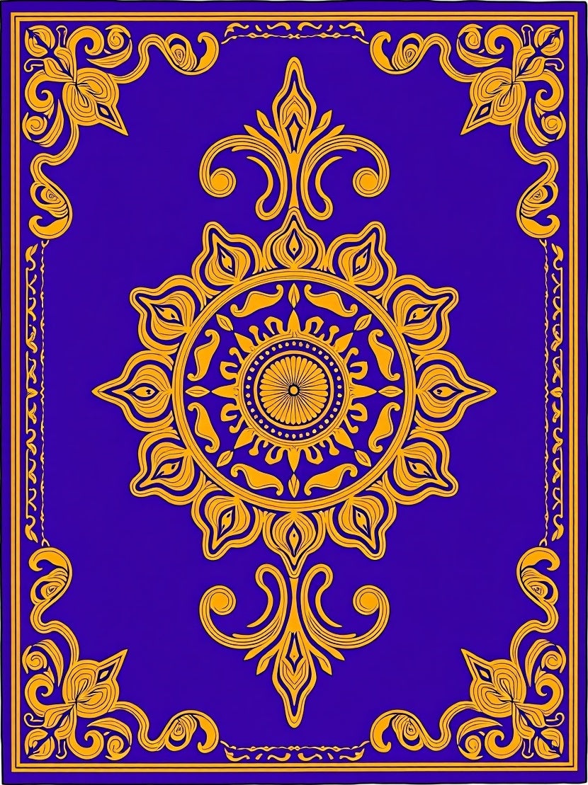Royal Blue Golden Floral Medallion Rug