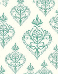 Teal Damask Scrollwork Traditional Rug