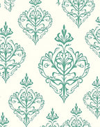 Teal Damask Scrollwork Traditional Rug