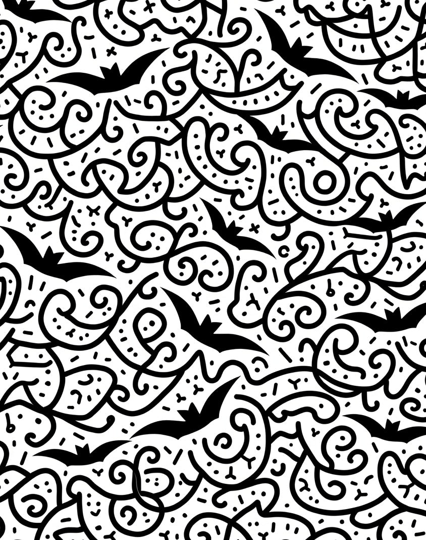 Whimsical Black Bat Swirls Rug