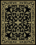Ornate Gold Black Floral Scrollwork Rug