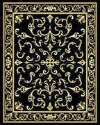 Ornate Gold Black Floral Scrollwork Rug