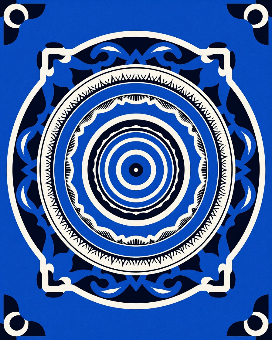 Vibrant Blue Concentric Mandala Rug