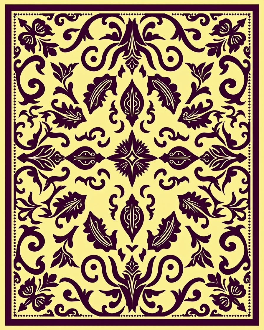 Rich Plum Floral Scroll Medallion Rug