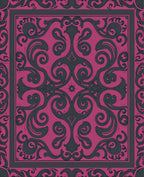Ornate Magenta Swirl Scrollwork Rug