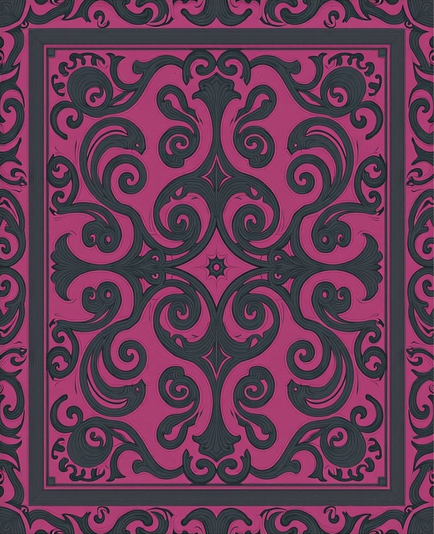 Ornate Magenta Swirl Scrollwork Rug