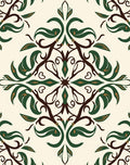 Cream Green Brown Floral Damask Rug