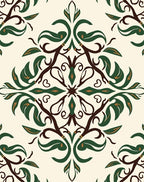 Cream Green Brown Floral Damask Rug