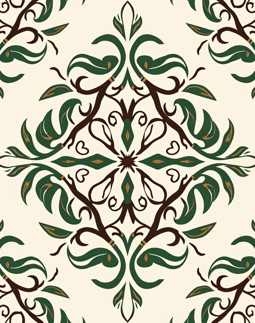 Cream Green Brown Floral Damask Rug