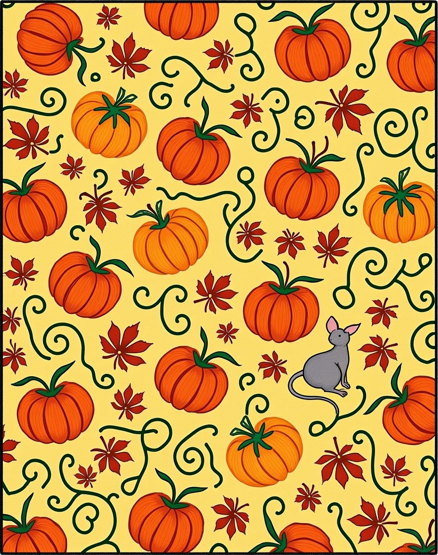 Autumn Harvest Pumpkin Leaf Swirls Rug