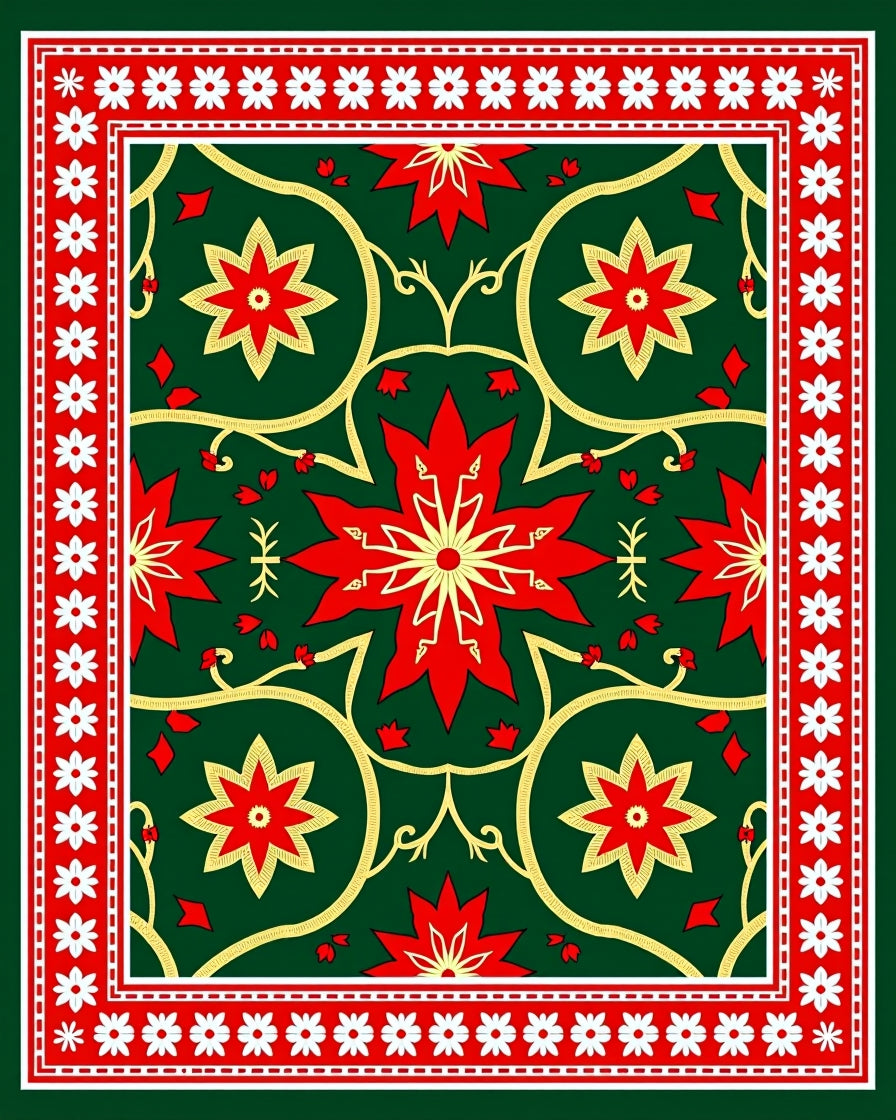 Grand Green Red Floral Medallions Rug