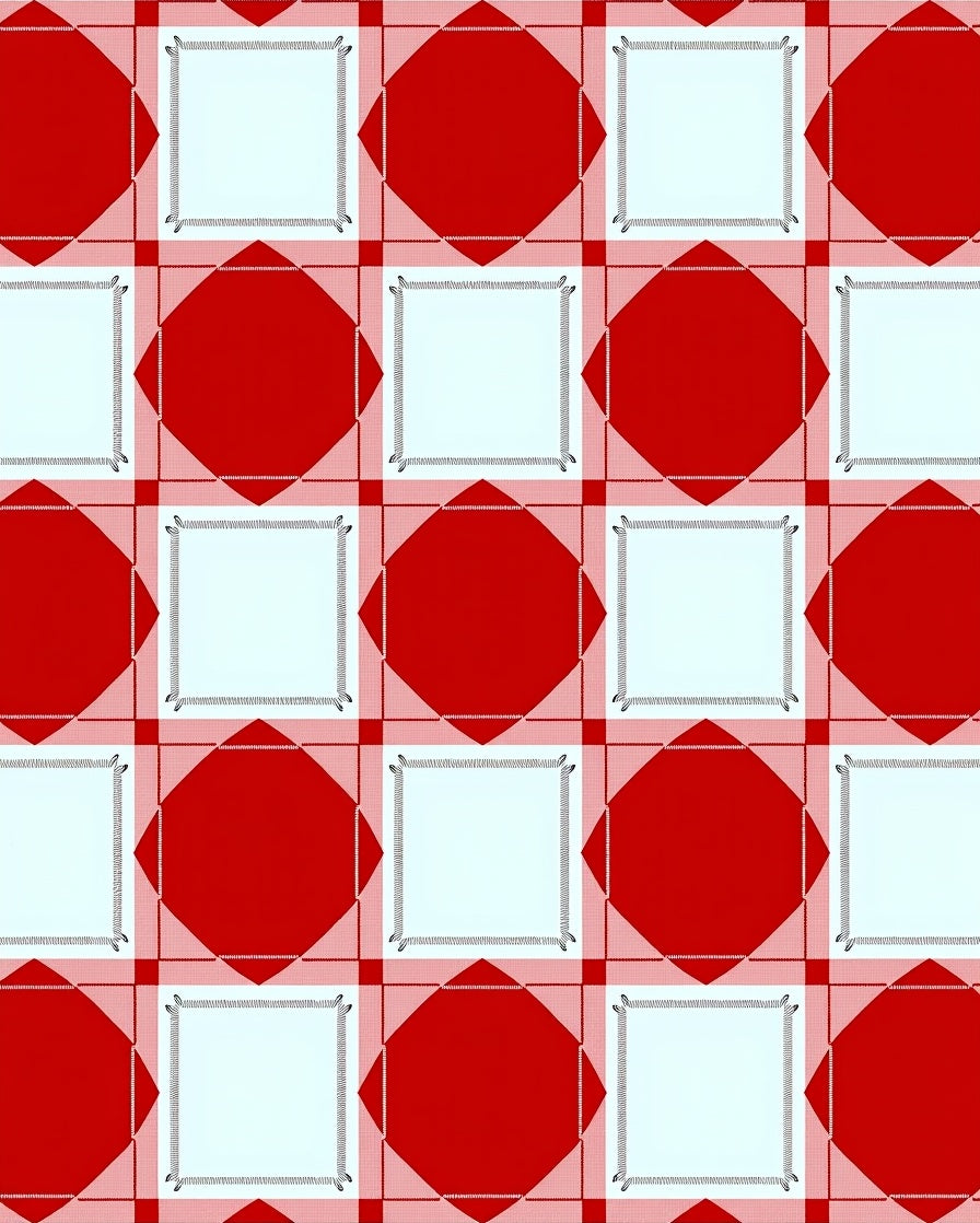 Red White Diamond Square Grid Rug