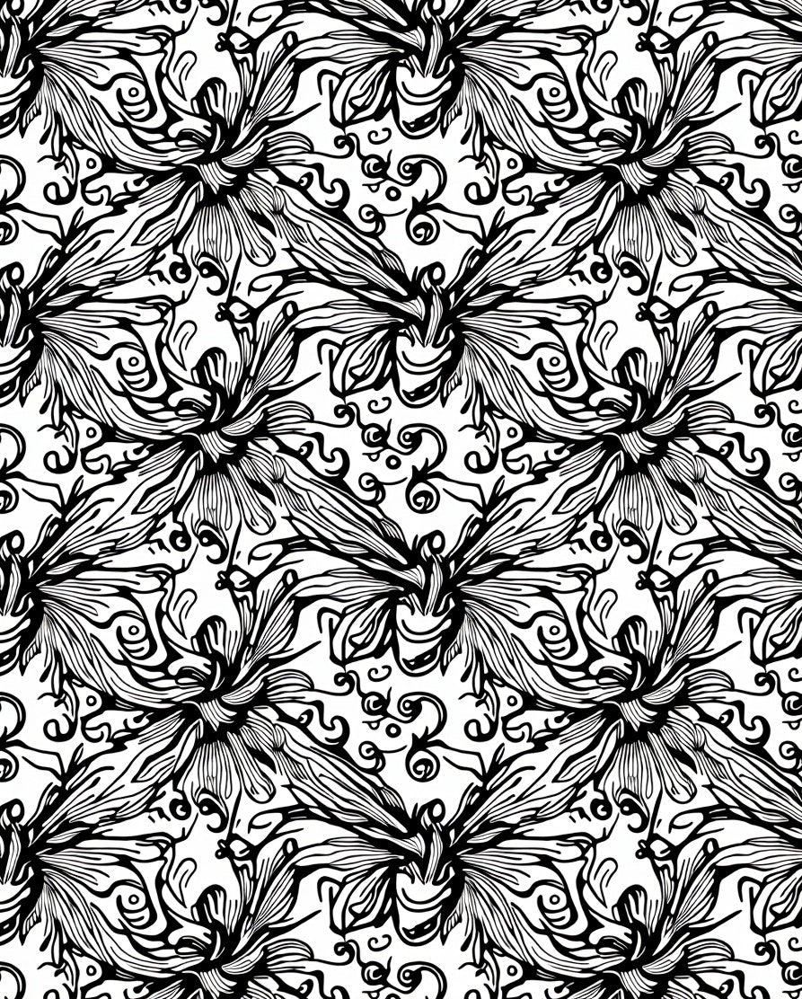 Black White Opulent Floral Swirl Rug