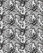 Black White Opulent Floral Swirl Rug
