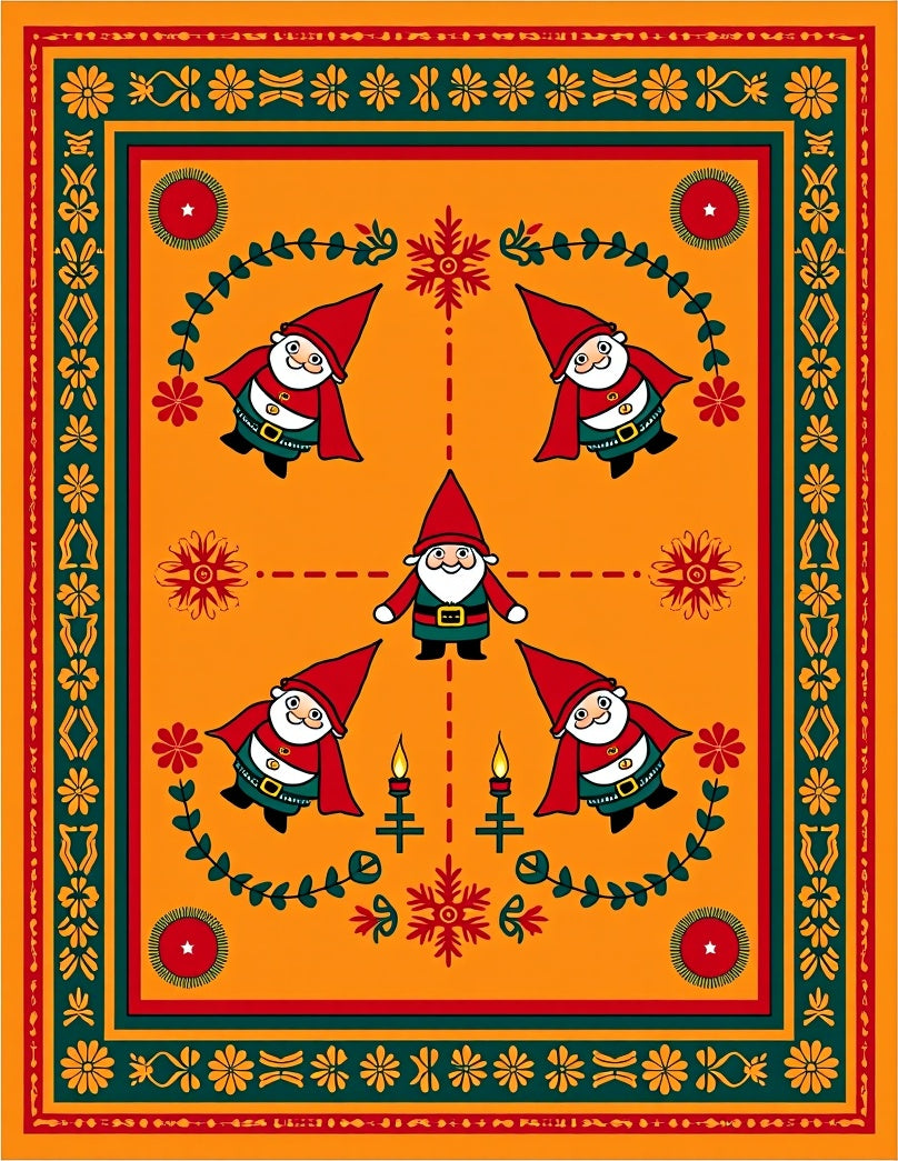 Whimsical Gnome Garden Red Floral Rug