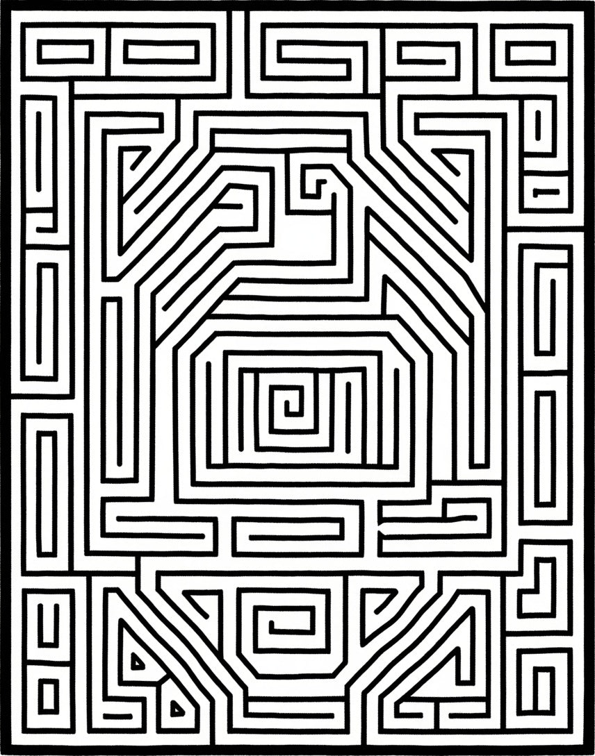 Bold Labyrinth Black White Lines Rug