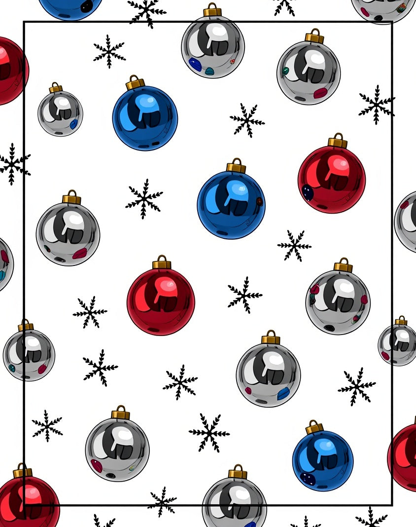 Festive Red Blue Silver Ornaments Snowflakes Rug