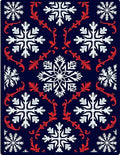 Festive White Snowflake Red Scroll Rug