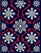 Festive White Snowflake Red Scroll Rug