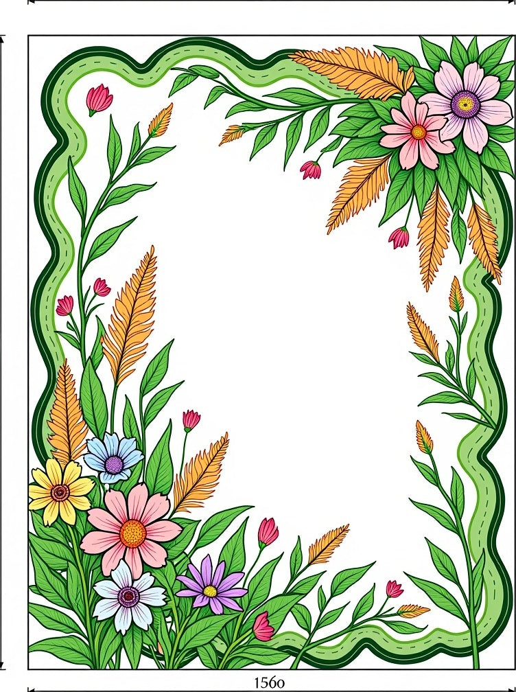 Vibrant Floral Border with Green Vines Rug
