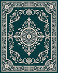 Ornate Teal Floral Medallion Border Rug