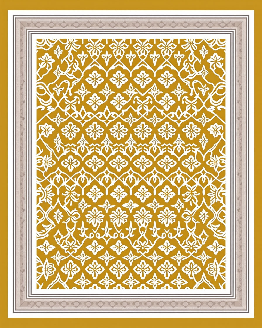 Golden White Floral Lattice Rug