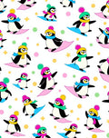 Playful Penguins Skiing Colorful Winter Scene Rug