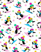 Playful Penguins Skiing Colorful Winter Scene Rug