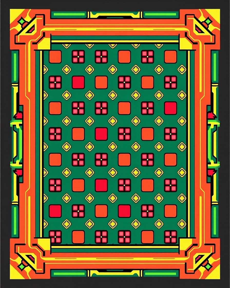Vibrant Geometric Frame Tropical Garden Rug