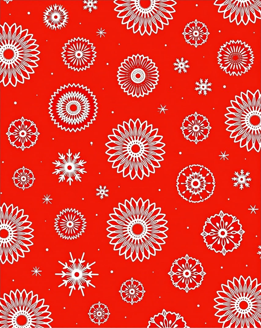 Bright Red White Floral Snowflakes Rug