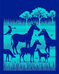 Blue Savanna Wildlife Silhouette Rug