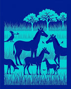 Blue Savanna Wildlife Silhouette Rug