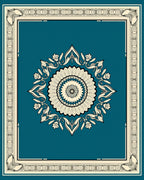 Teal Ivory Ornamental Medallion Frame Rug