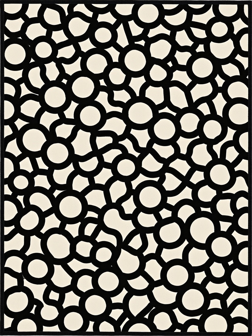Black and Cream Blossom Cluster Rug