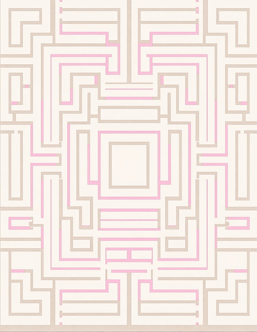 Pink and Beige Geometric Maze Rug