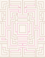 Pink and Beige Geometric Maze Rug